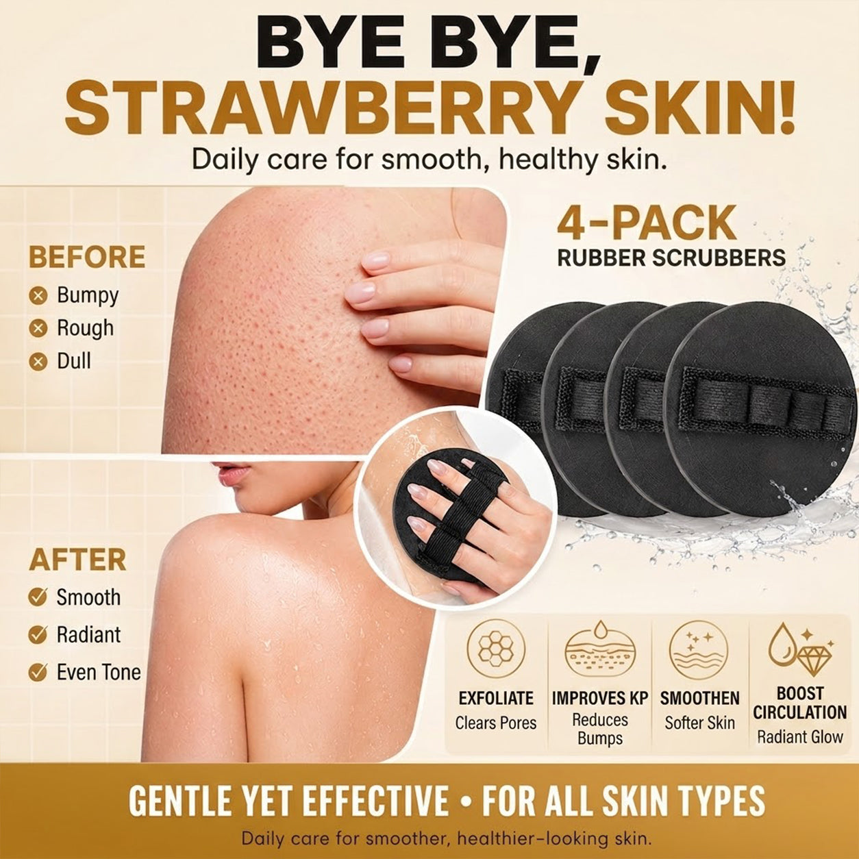 🧽 Soft Rubber Shower Scrubber – Gentle Yet Effective, Exfoliates & Cleanses All Skin Types
