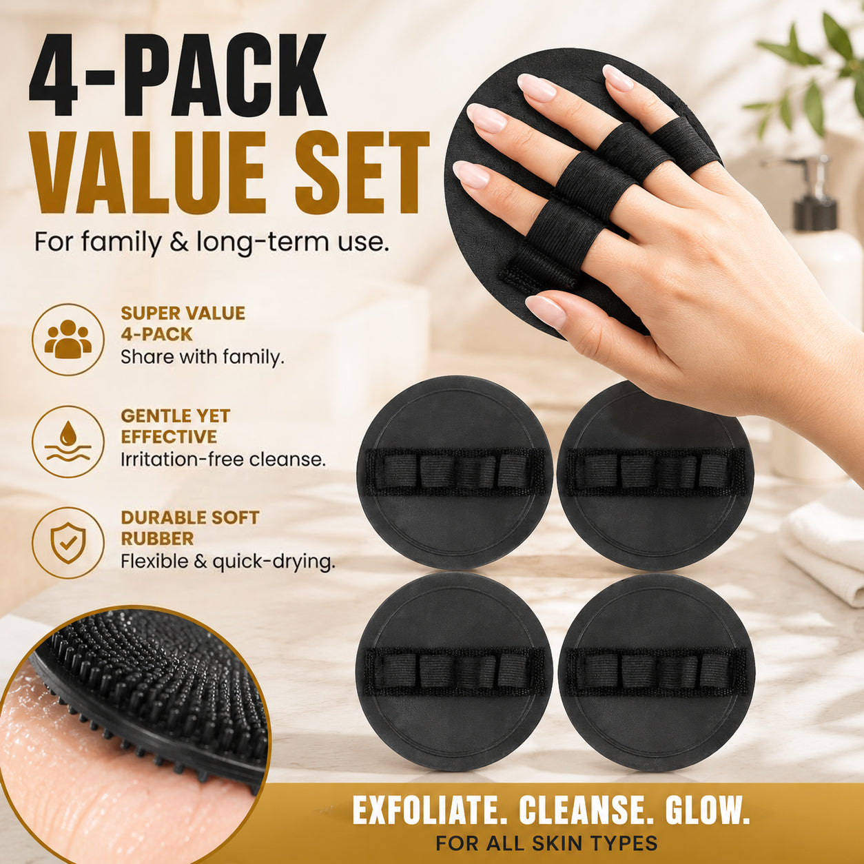 🧽 Soft Rubber Shower Scrubber – Gentle Yet Effective, Exfoliates & Cleanses All Skin Types