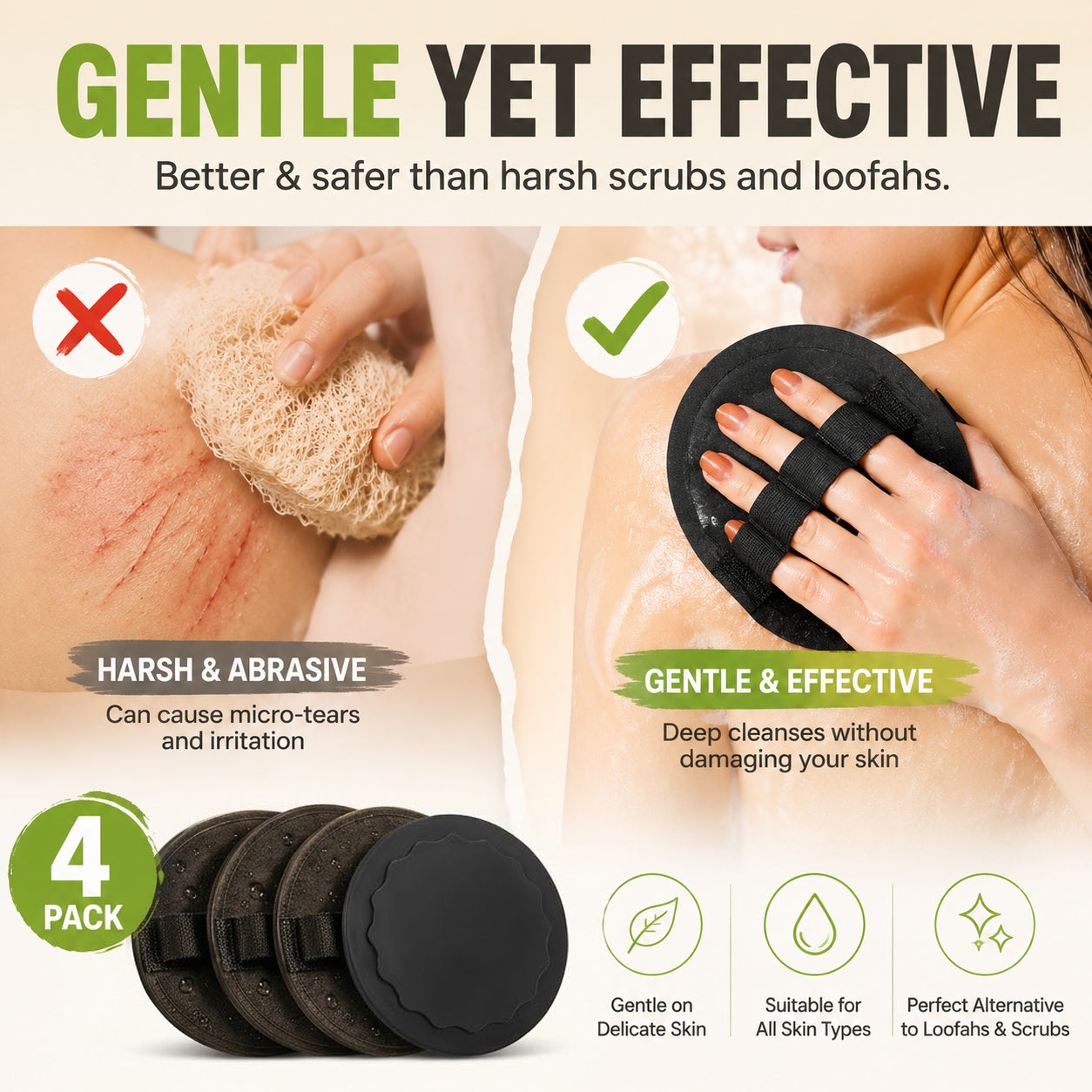 🧽 Soft Rubber Shower Scrubber – Gentle Yet Effective, Exfoliates & Cleanses All Skin Types