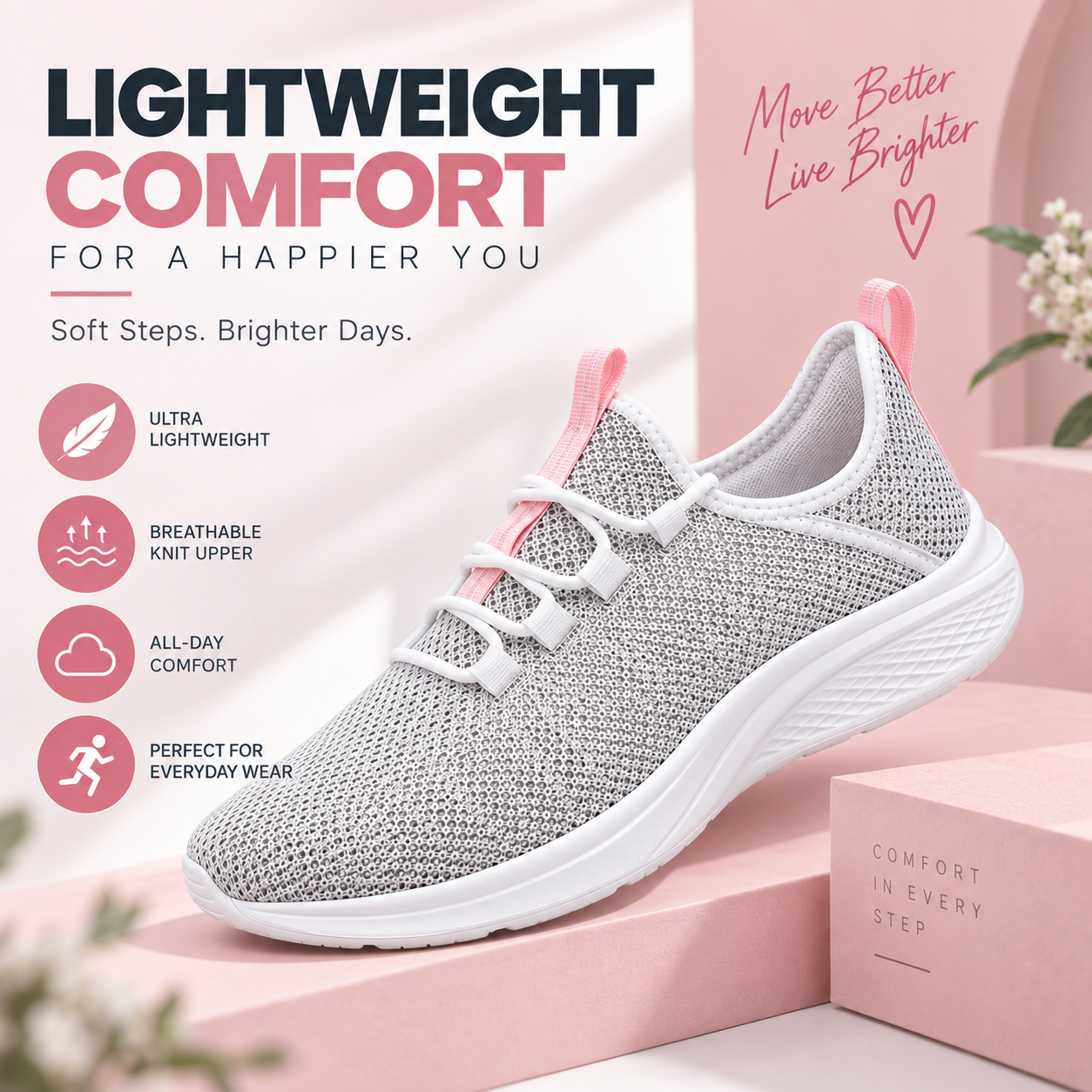 LAST DAY 80% OFF - 👣 Women's Orthopedic Mesh Sneakers with Textured Sole and Pull Tab Detail