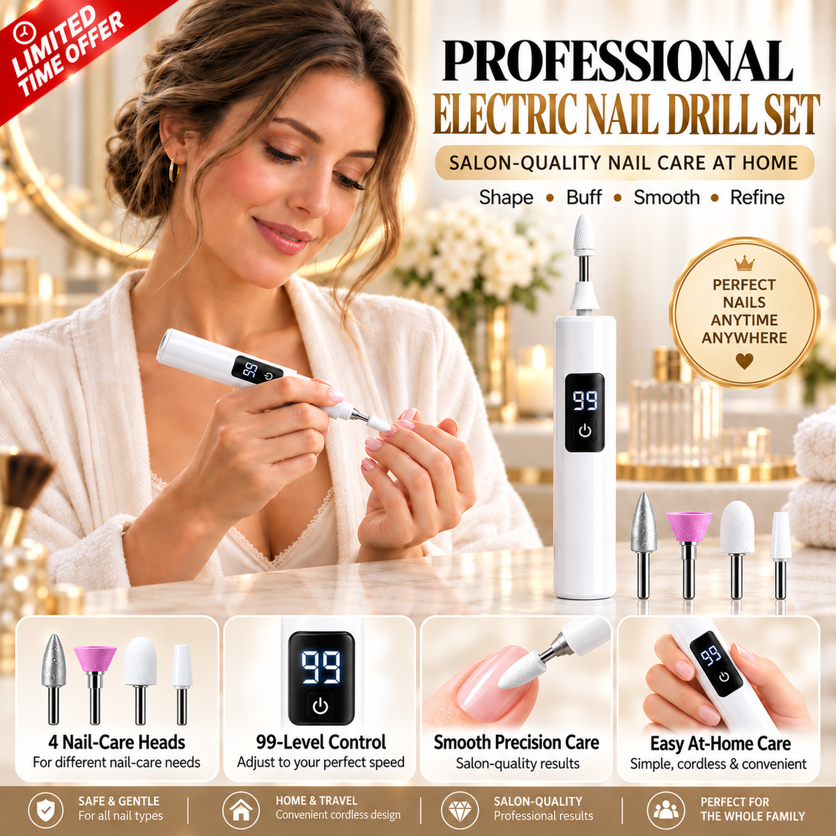 Mresio® Professional Electric Nail Drill Kit – Digital Speed Manicure & Pedicure System