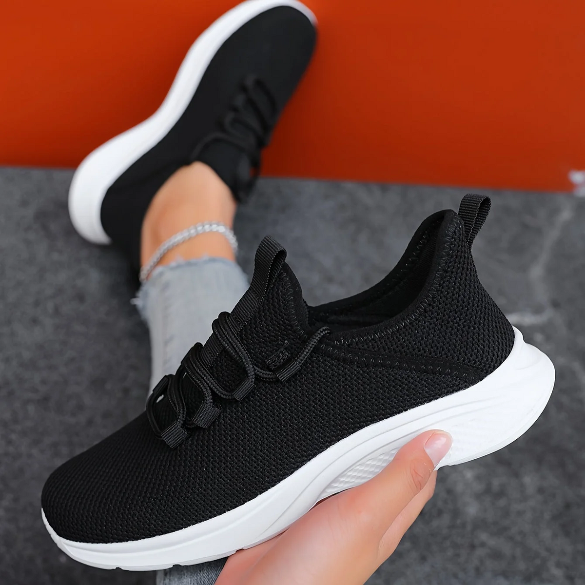 LAST DAY 80% OFF - 👣 Women's Orthopedic Mesh Sneakers with Textured Sole and Pull Tab Detail