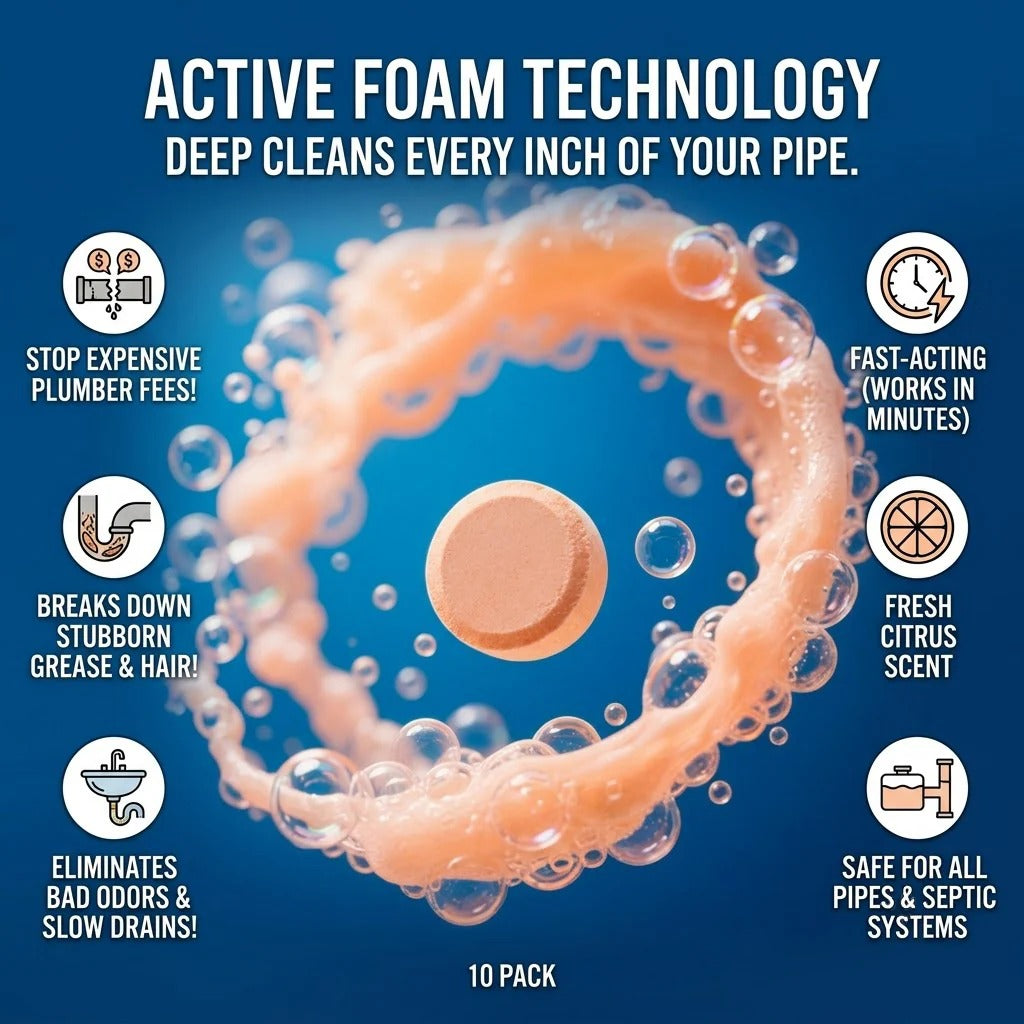 🔥 Foaming Drain Cleaner Tablets — Active Oxygen | Eliminates Drain Pests | No Bleach, No Lye, Pipe-Safe