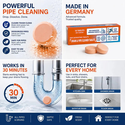 🔥 Foaming Drain Cleaner Tablets — Active Oxygen | Eliminates Drain Pests | No Bleach, No Lye, Pipe-Safe